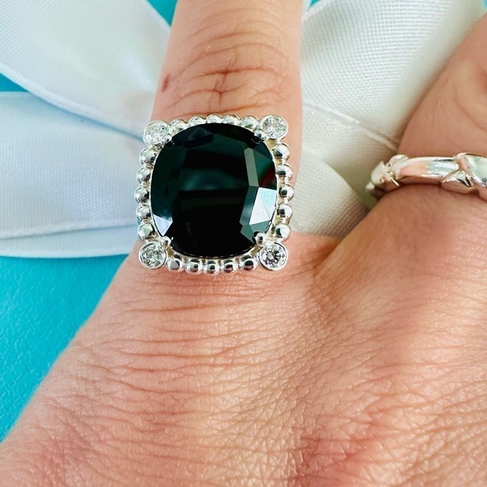 Rare and Retired Tiffany & Co. Ziegfeld Black Spinel Diamond Ring, sz 4, 15mm